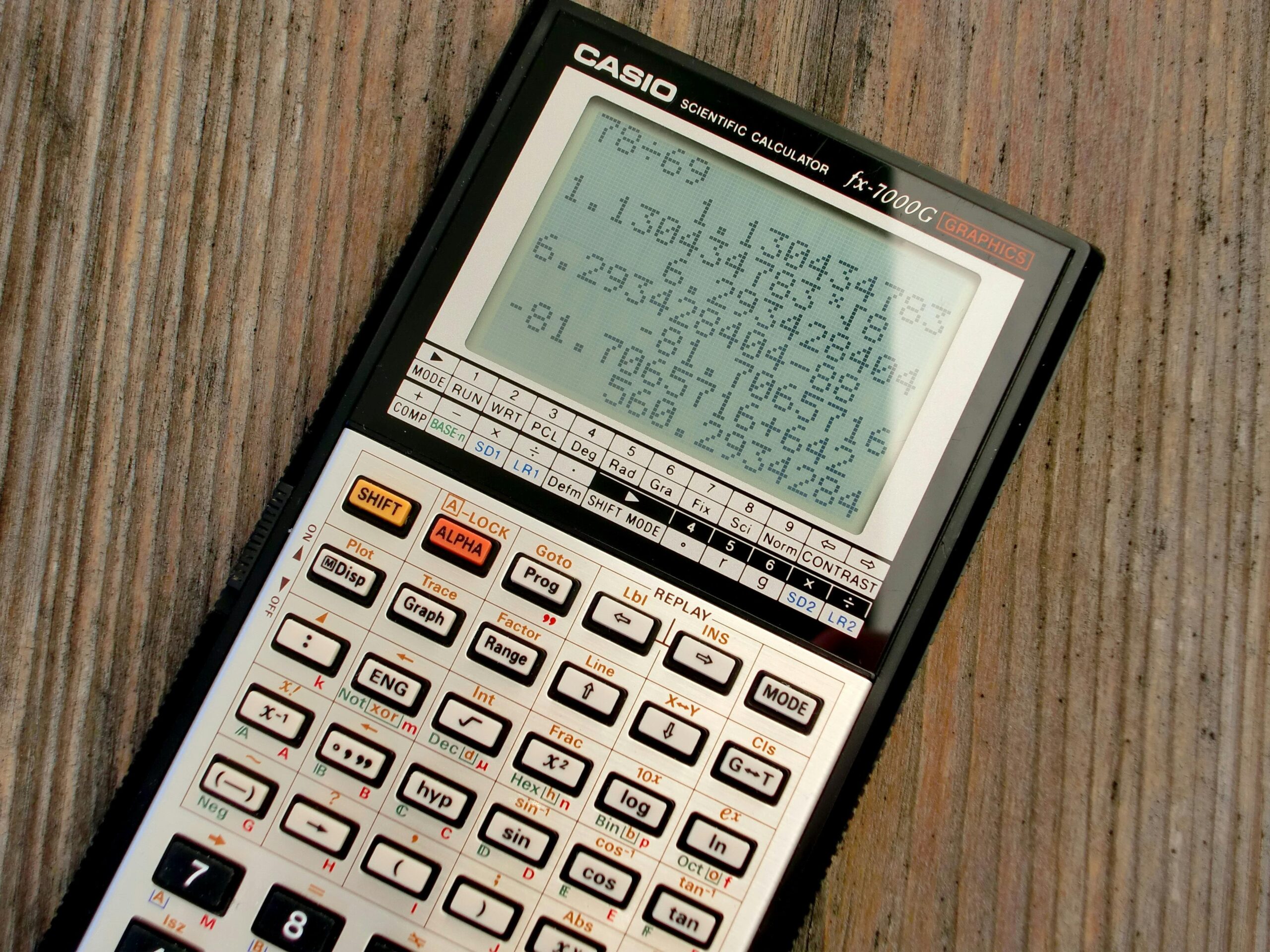 Diagram highlighting different buttons and their functions on a scientific watch calculator